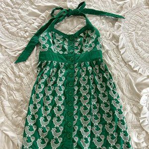 Anthropologie Floreat Cockadoodle Rooster Embroidered Dress